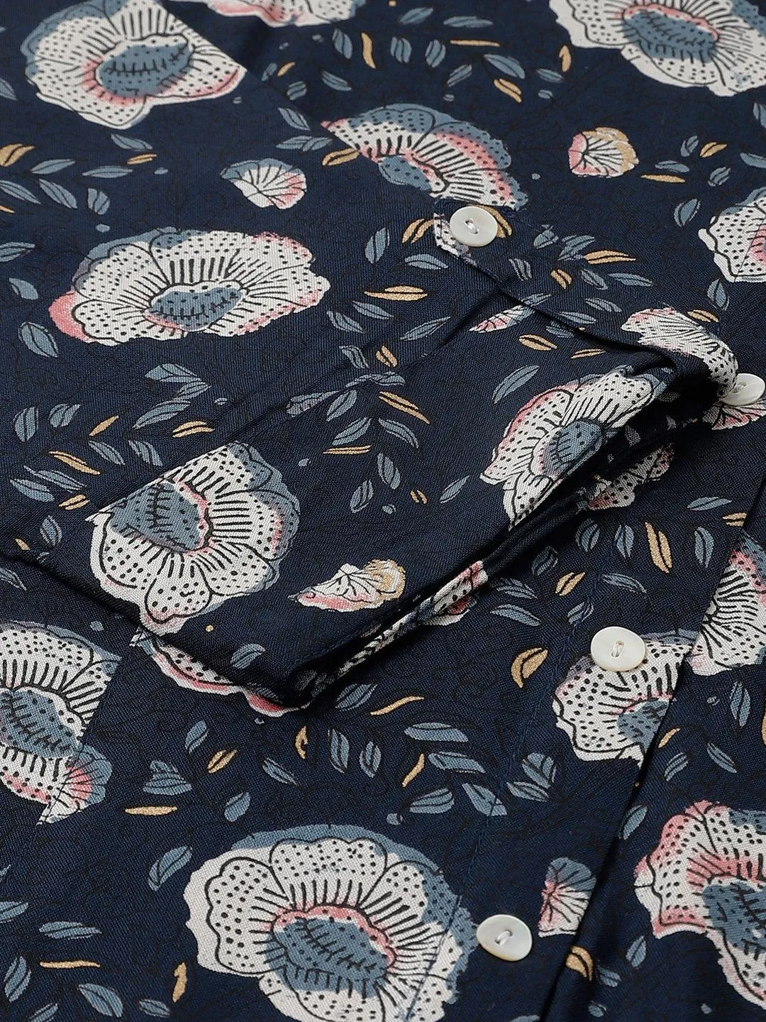 Blue Floral printed Rayon A-line Shirts Style Top