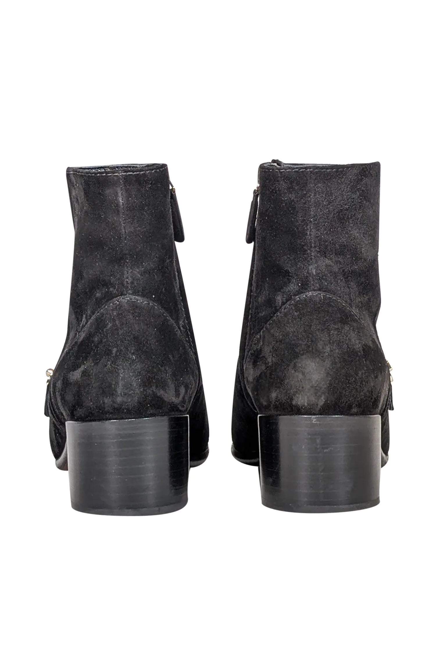 Chanel - Black Suede Leather Toe Short Boots Sz 10