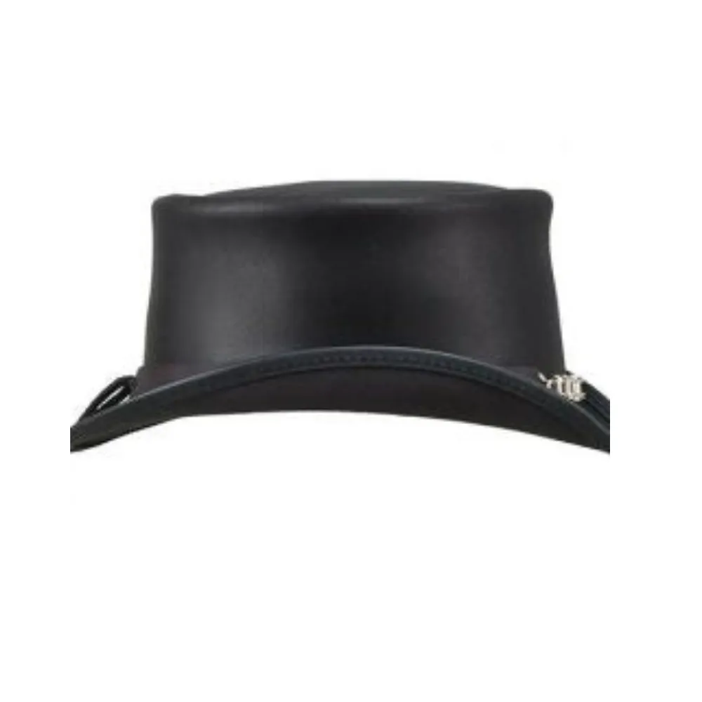 Chrome Chain Black Leather Top Hat