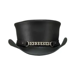 Chrome Chain Black Leather Top Hat