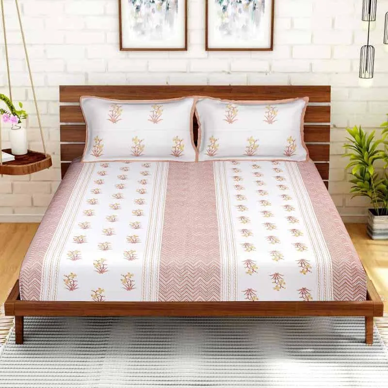 Ethnic Lakeerein Printed Bedsheet - Pink