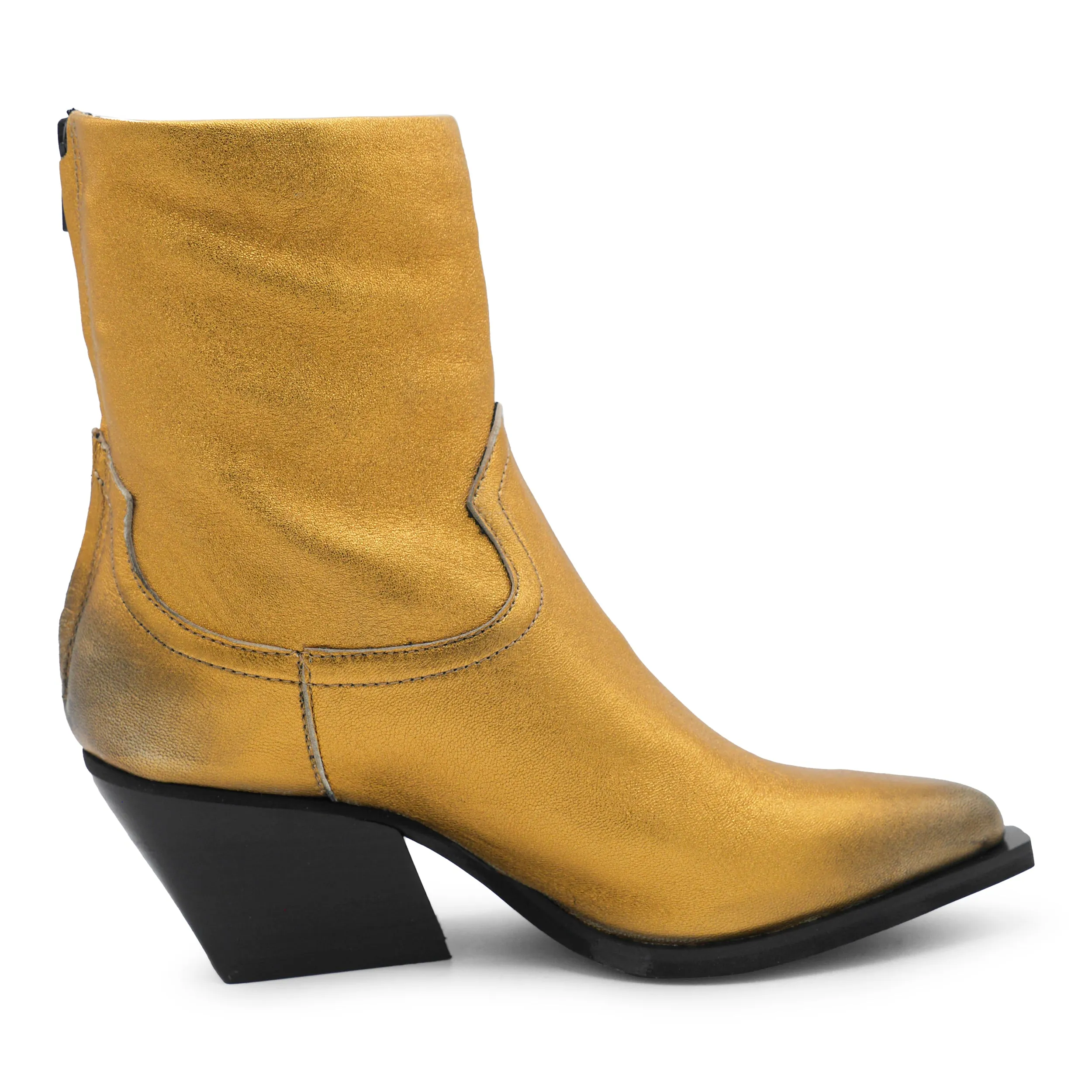 F702K1 - Gold Metallic Zipped Ankle Boot