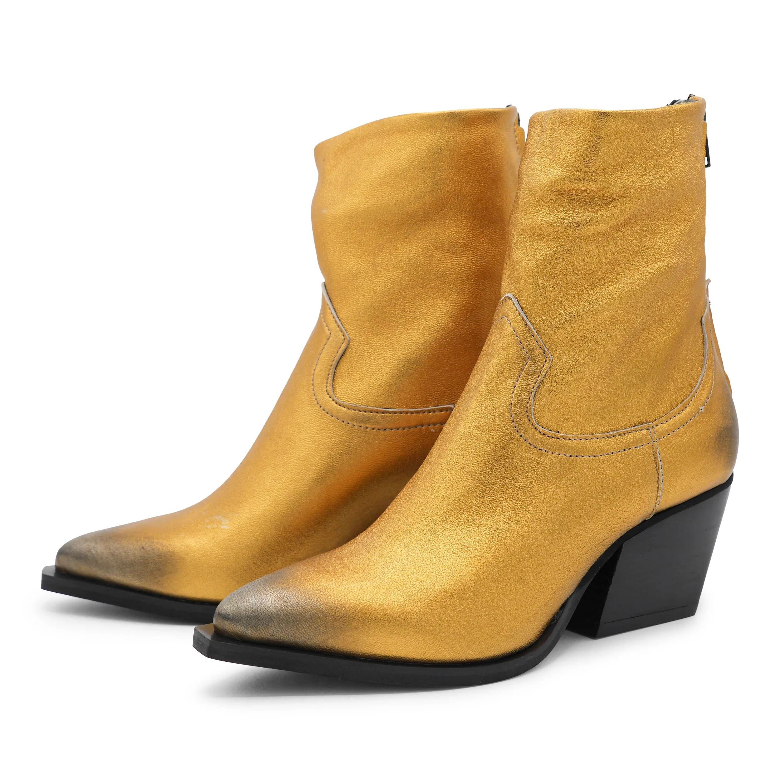 F702K1 - Gold Metallic Zipped Ankle Boot