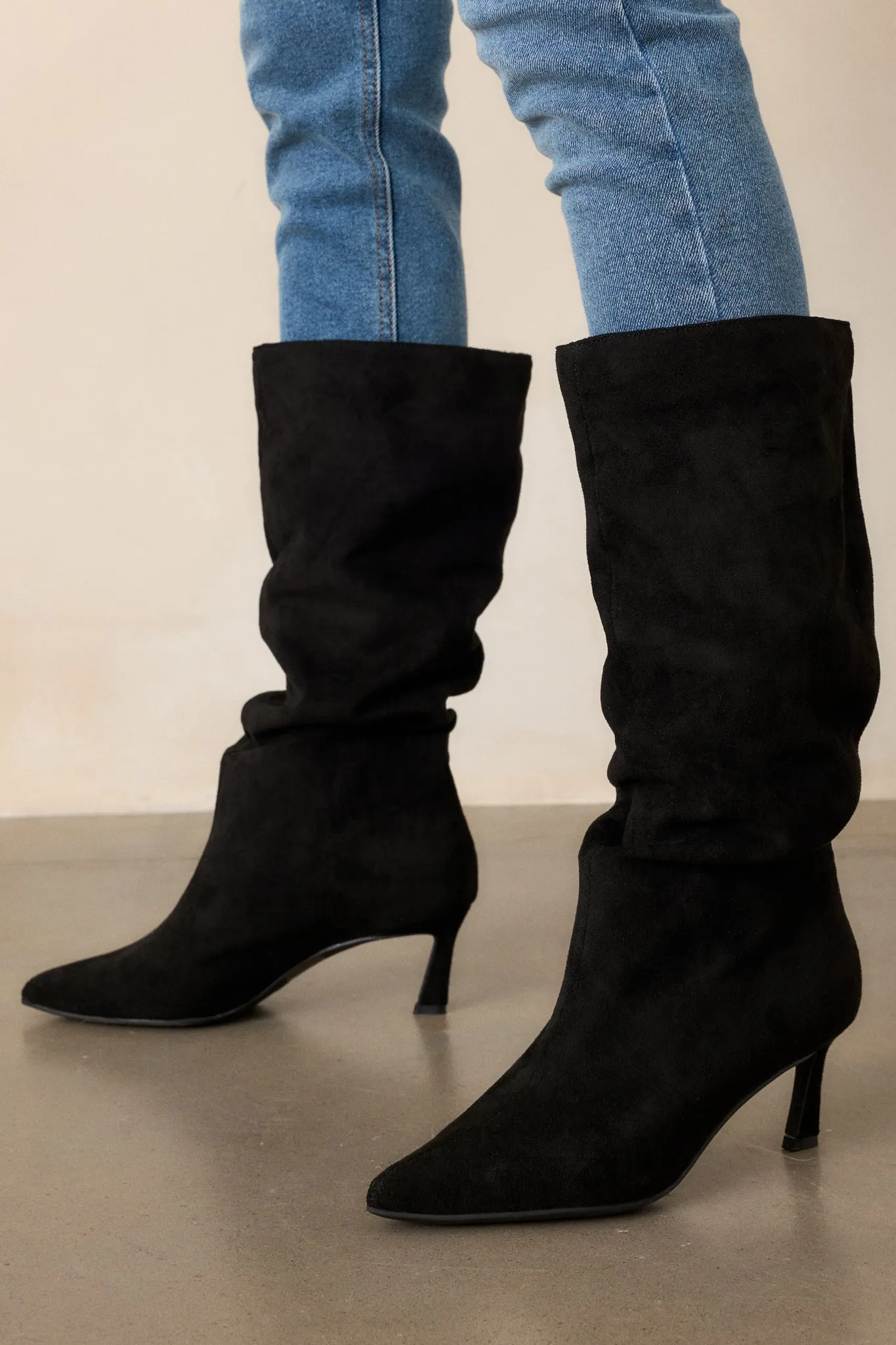 Finding My Way Black Faux Suede Boots