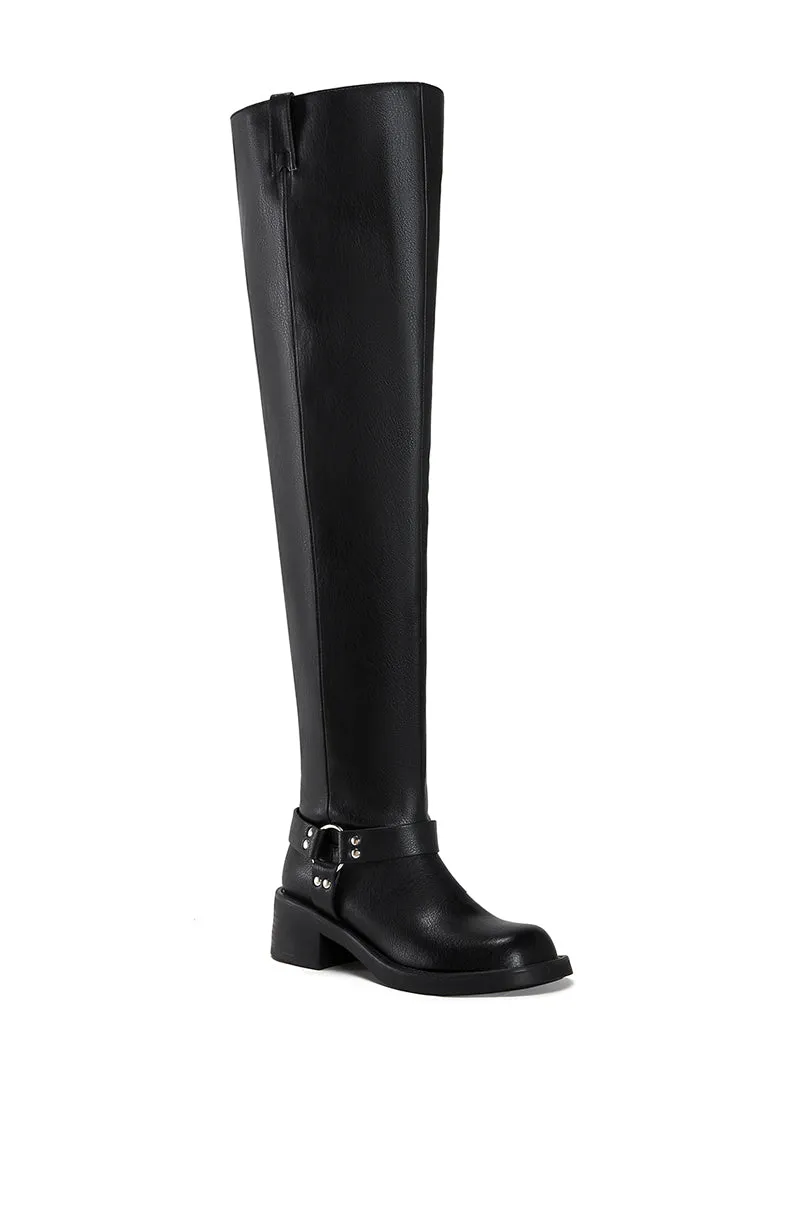 GLASTONBURY-BLACK OVER THE KNEE MOTO BOOT