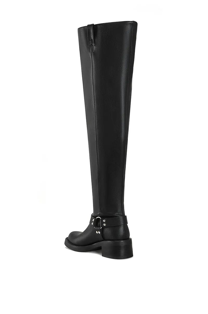 GLASTONBURY-BLACK OVER THE KNEE MOTO BOOT