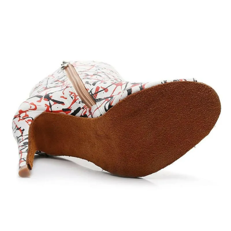 High Heel Graffiti Print Peep-toe Ankle Boots in Abstract Design