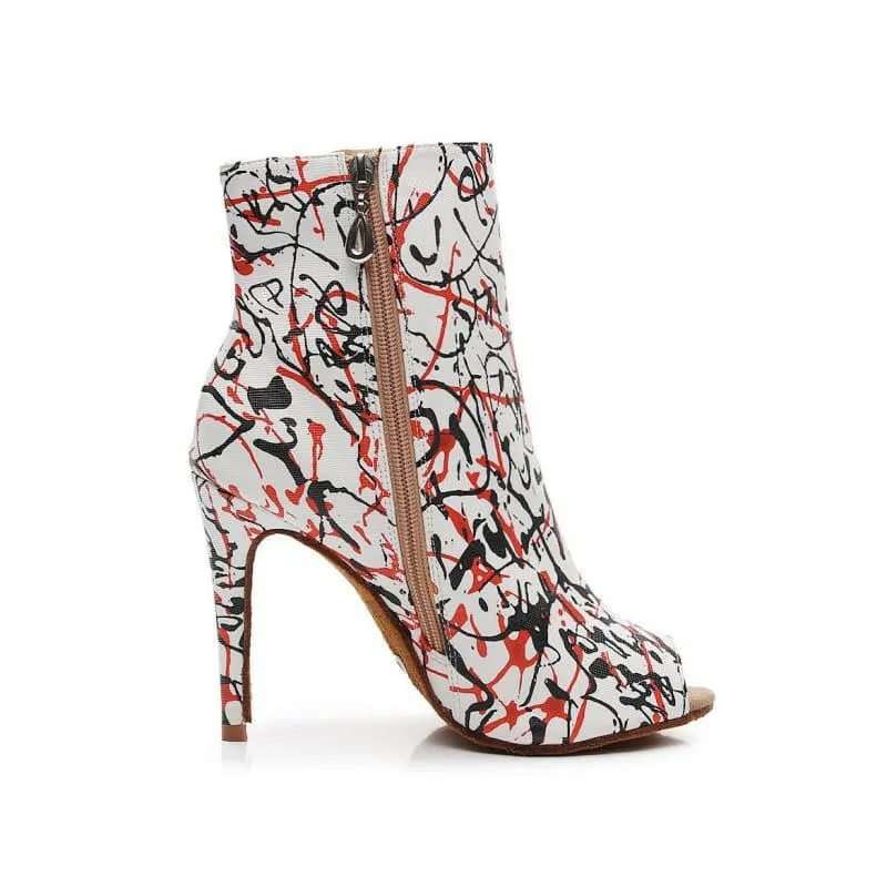 High Heel Graffiti Print Peep-toe Ankle Boots in Abstract Design