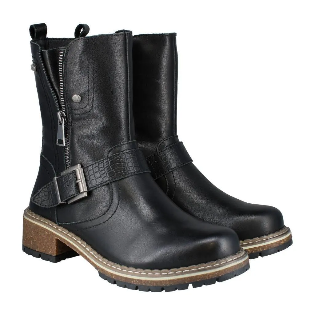 Josef Seibel Waylynn 16 Ladies Black Leather Waterproof Twin Zip Ankle Boots