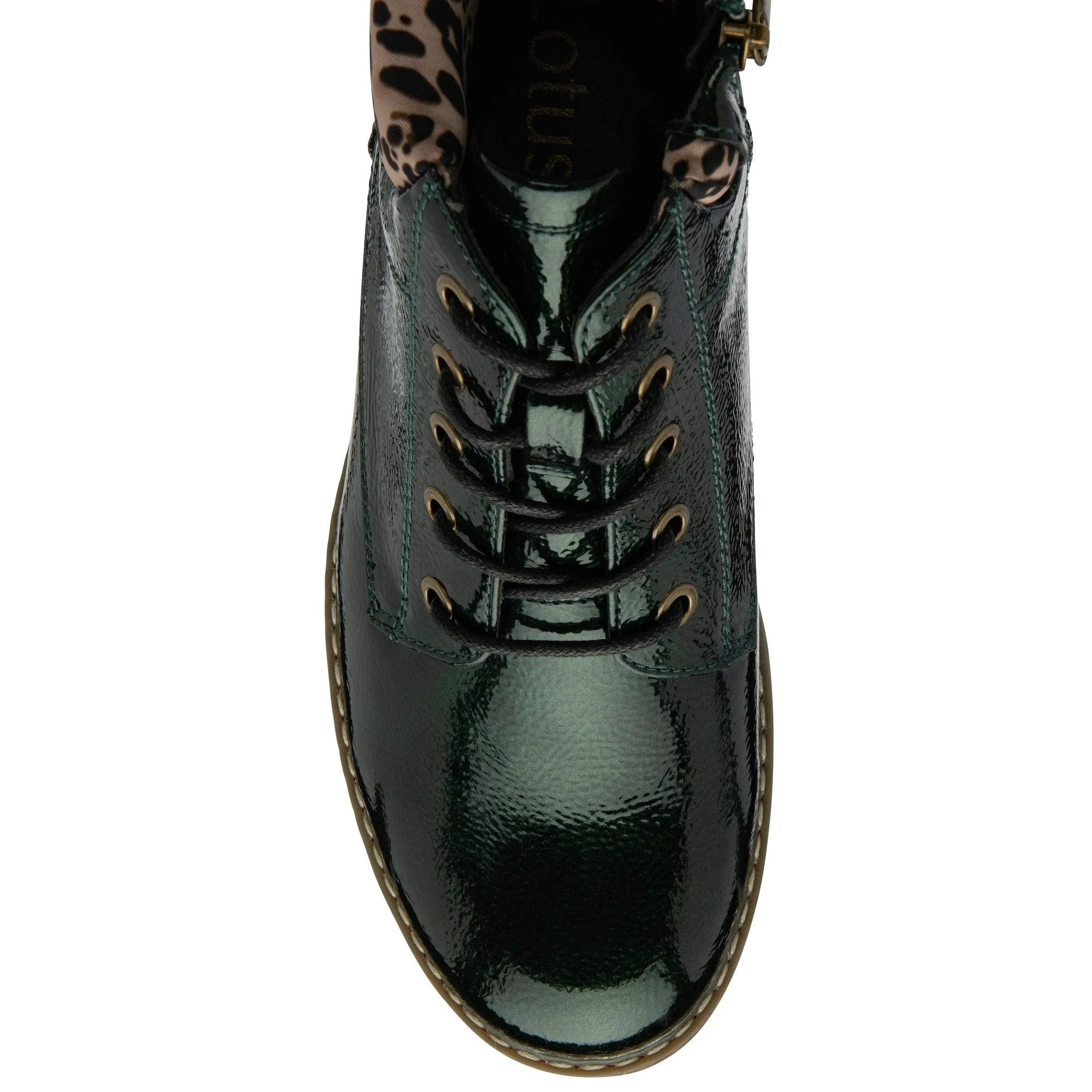 Lotus Lexis Ladies Green/Leopard Zip & Lace Ankle Boots