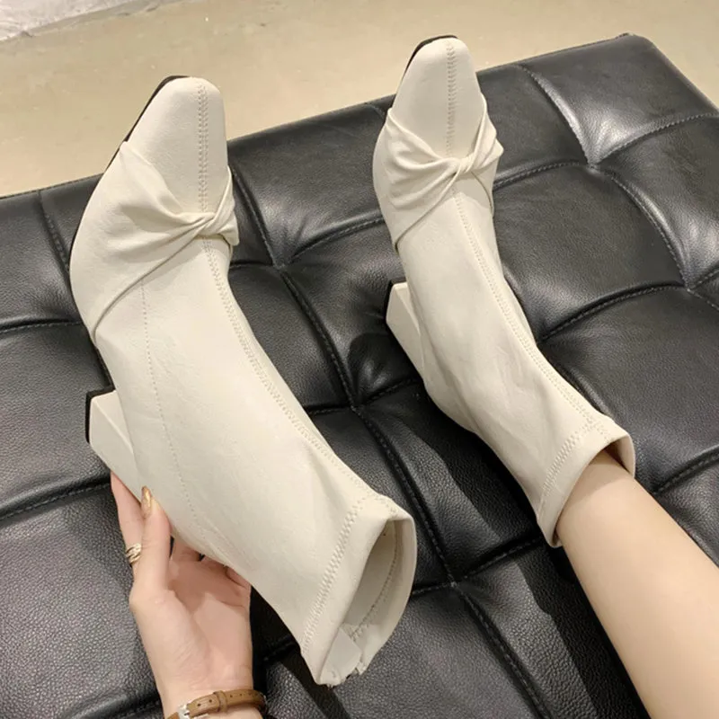 Lucyever Black White High Heel Ankle Boots Women 2022 Pointed Toe Pu Leather Short Booties