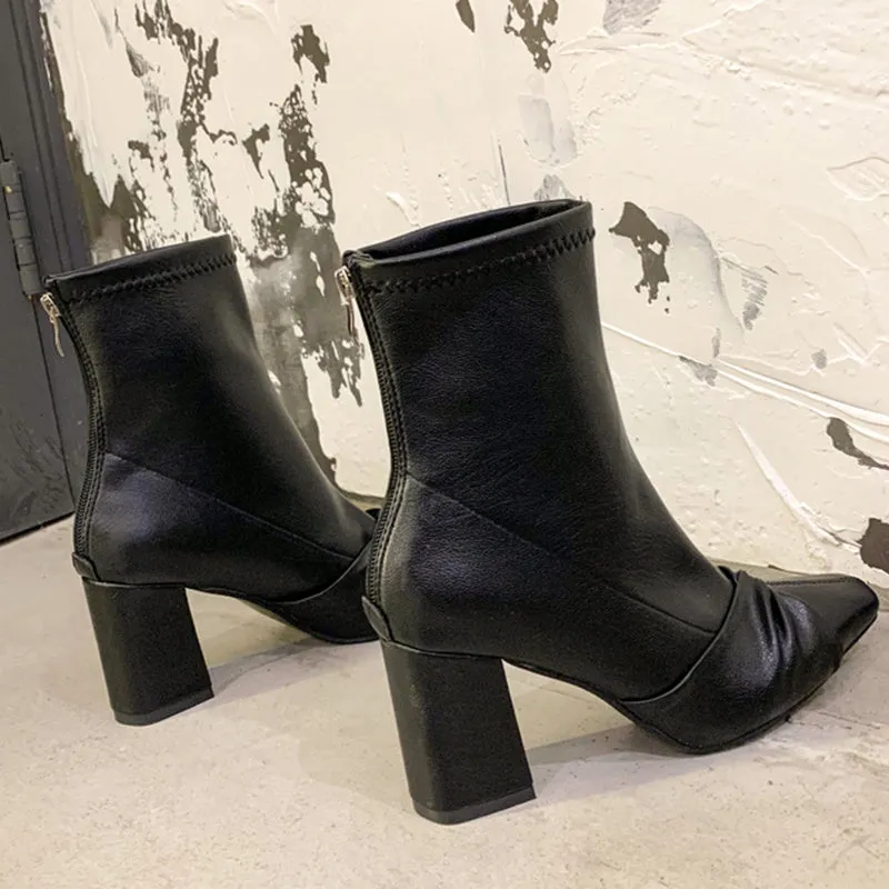 Lucyever Black White High Heel Ankle Boots Women 2022 Pointed Toe Pu Leather Short Booties