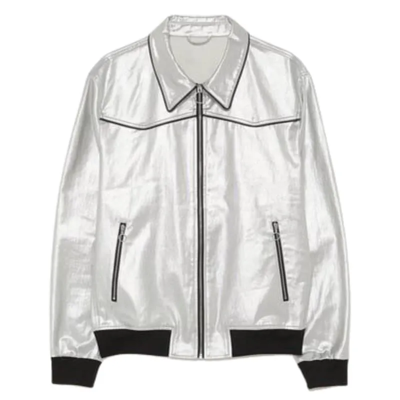 Men's Trendy Casual Silver Lapel Leather Jacket 08069575F