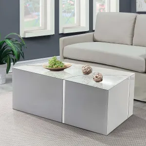 Modern Rectangular Coffee Table - Shiny White Design with Silver Accent