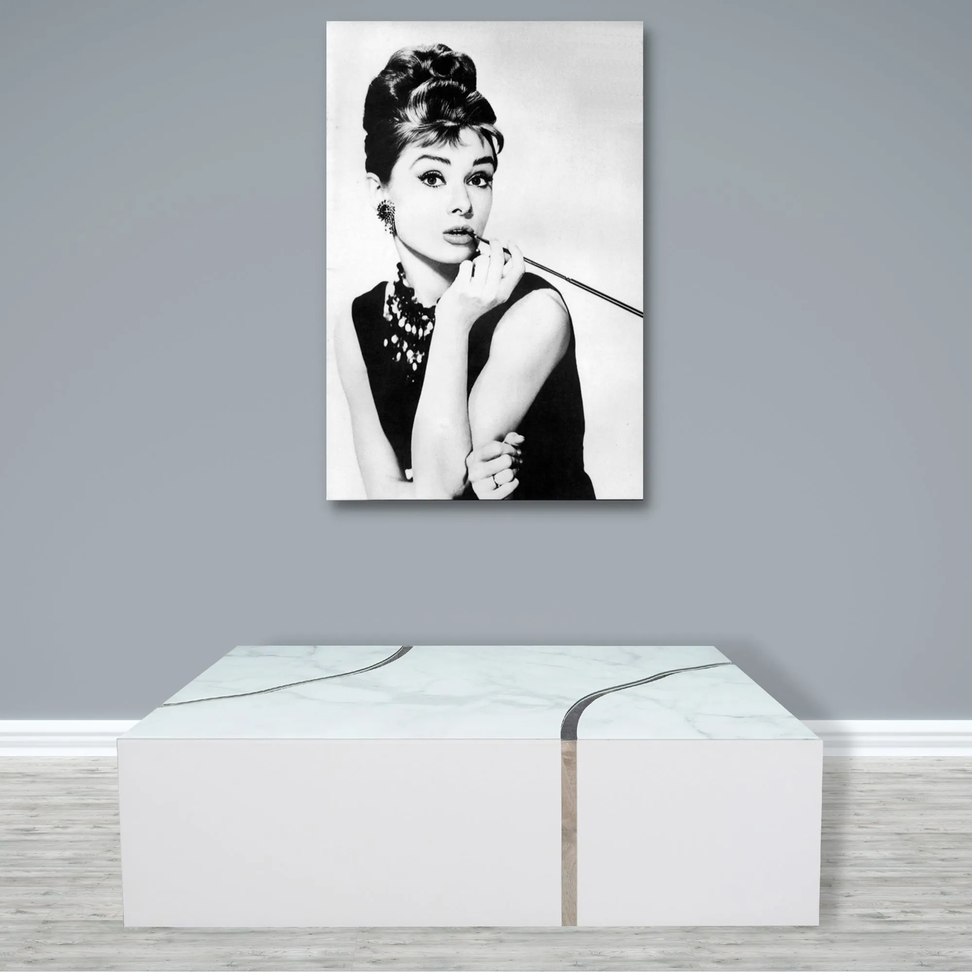 Modern Rectangular Coffee Table - Shiny White Design with Silver Accent