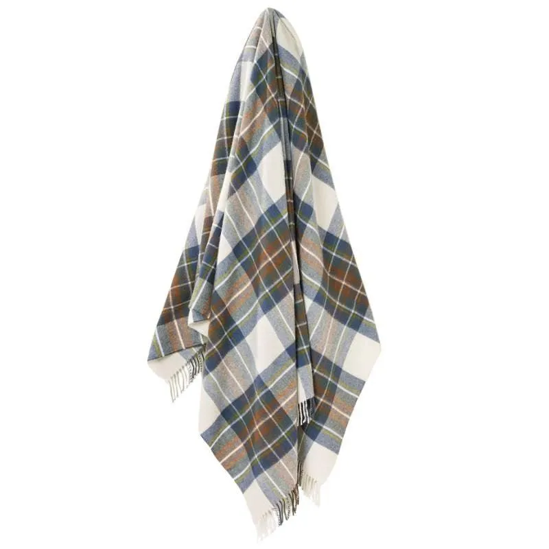 Muted Royal Stewart Merino Wool Throw 185x140cm in blue