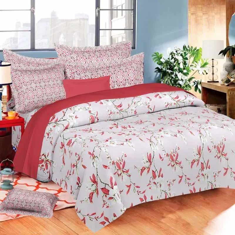 Neo Floral Burst Printed Bedsheet - Pink