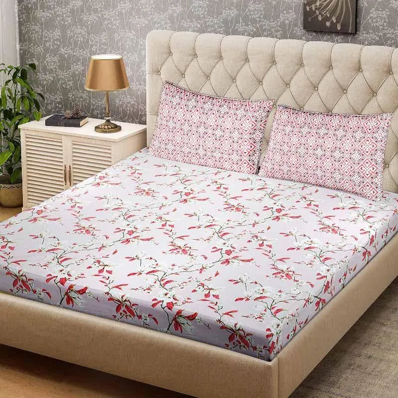 Neo Floral Burst Printed Bedsheet - Pink
