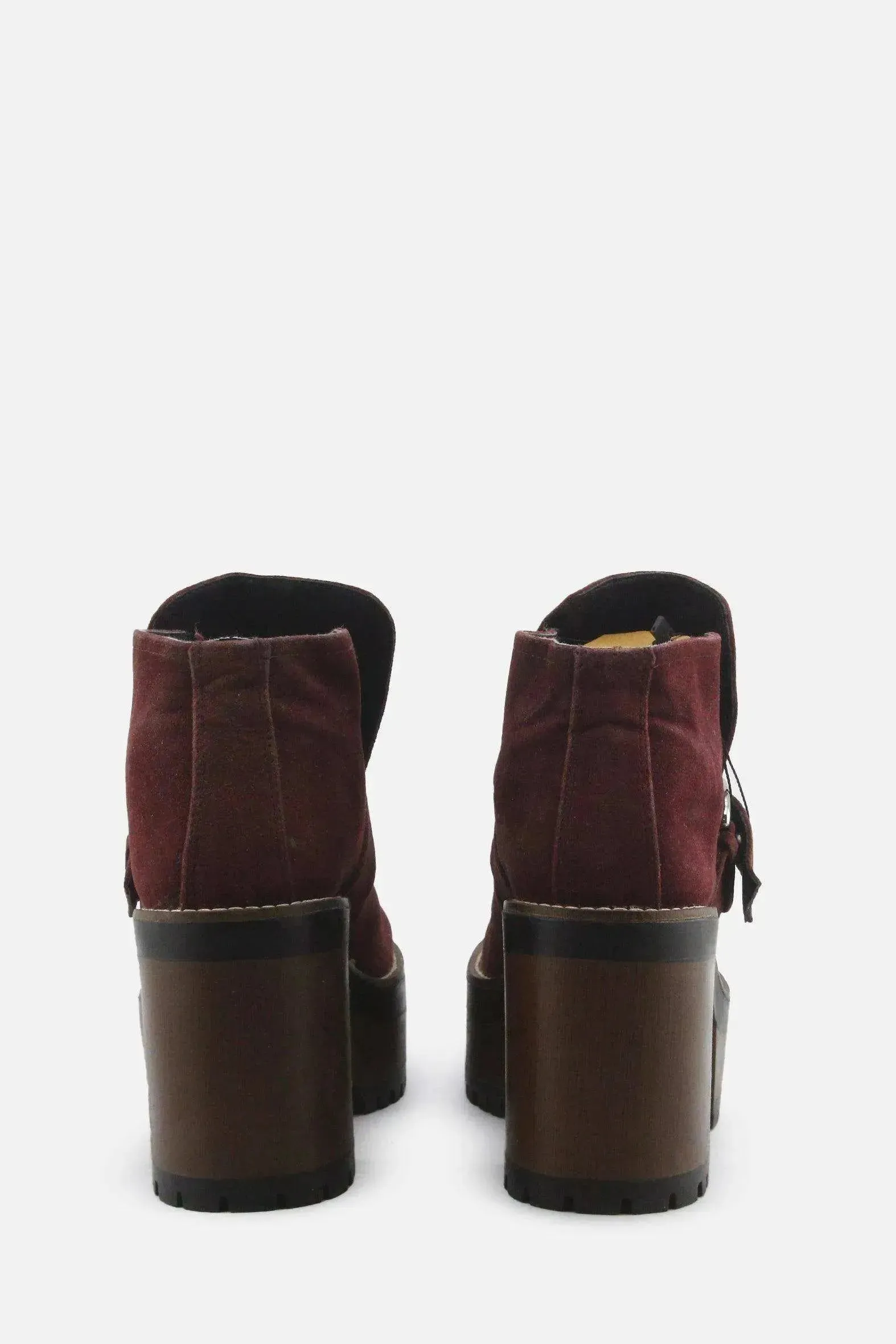 Pull & Bear Buckle Straps Block Ankle Boots | Suede