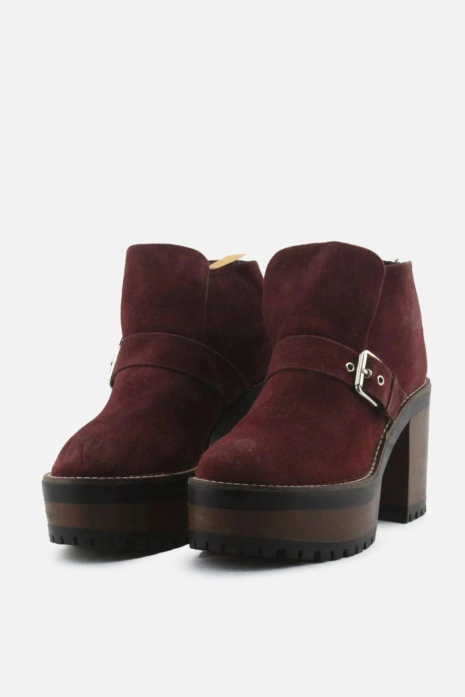 Pull & Bear Buckle Straps Block Ankle Boots | Suede