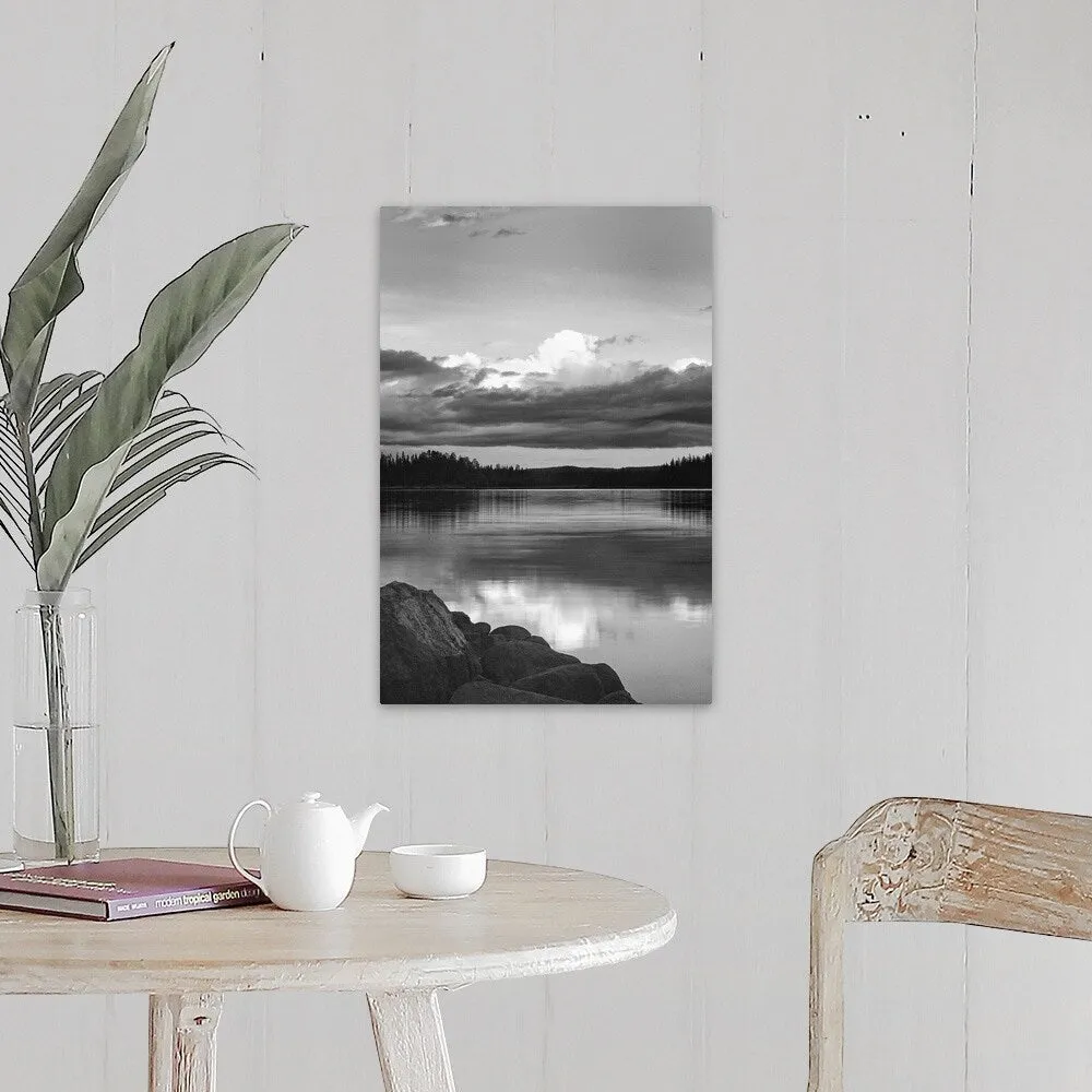 "Black and White Lake Reflection" Canvas Wall Art