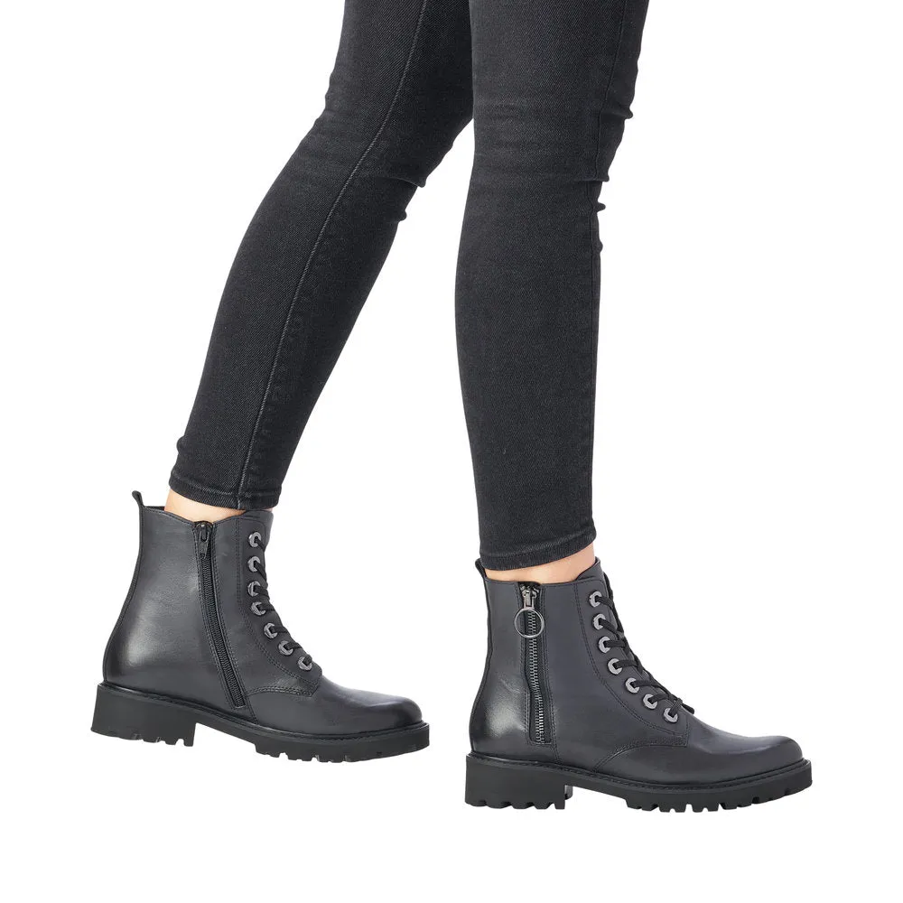 Remonte D8671-14 Ladies Navy Blue Leather Zip & Lace Ankle Boots