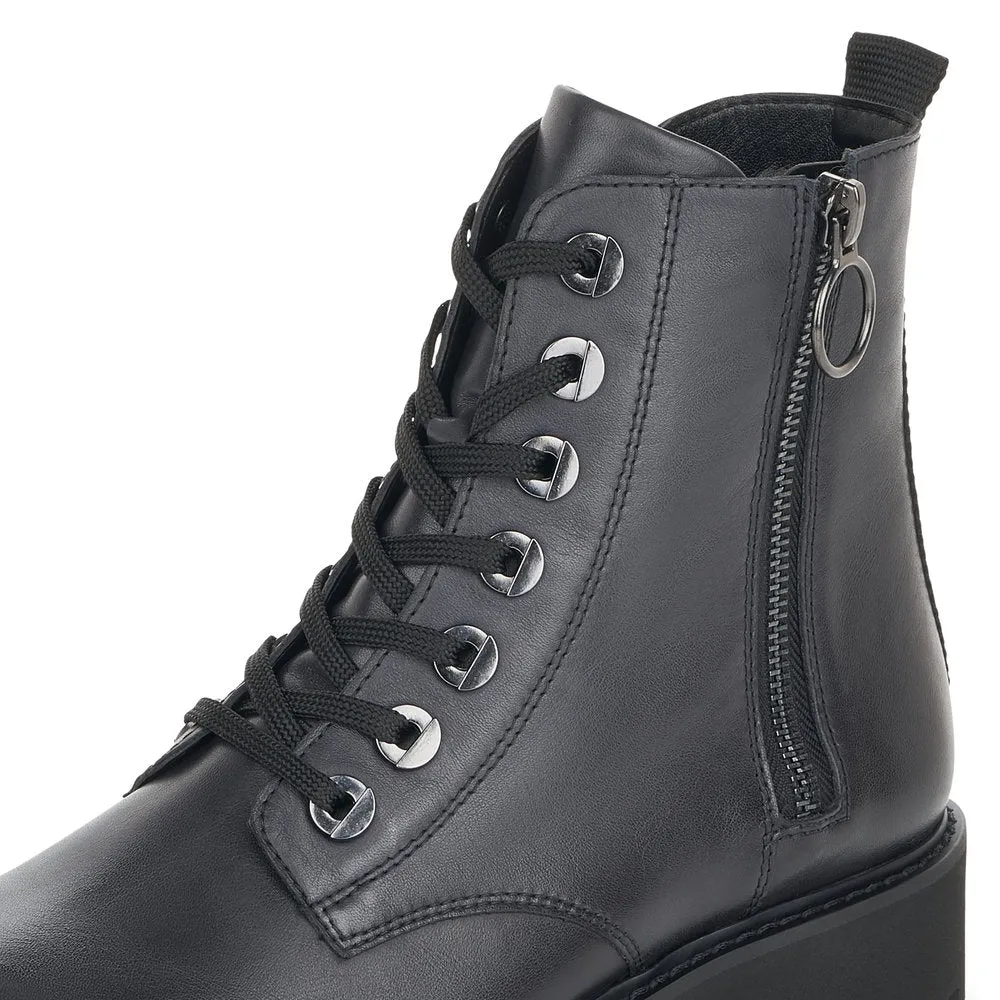 Remonte D8671-14 Ladies Navy Blue Leather Zip & Lace Ankle Boots