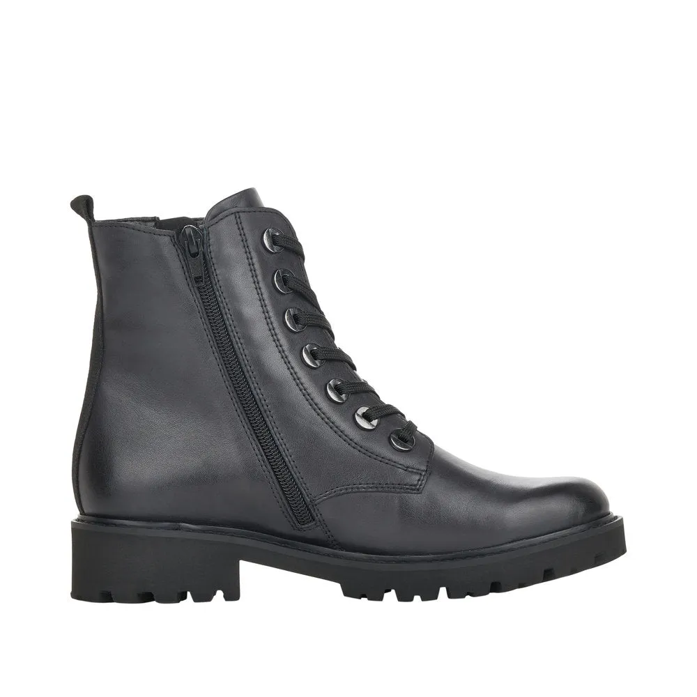 Remonte D8671-14 Ladies Navy Blue Leather Zip & Lace Ankle Boots
