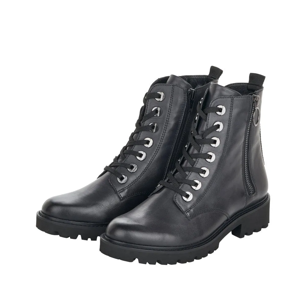 Remonte D8671-14 Ladies Navy Blue Leather Zip & Lace Ankle Boots