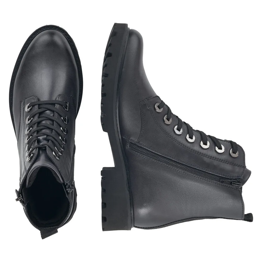 Remonte D8671-14 Ladies Navy Blue Leather Zip & Lace Ankle Boots