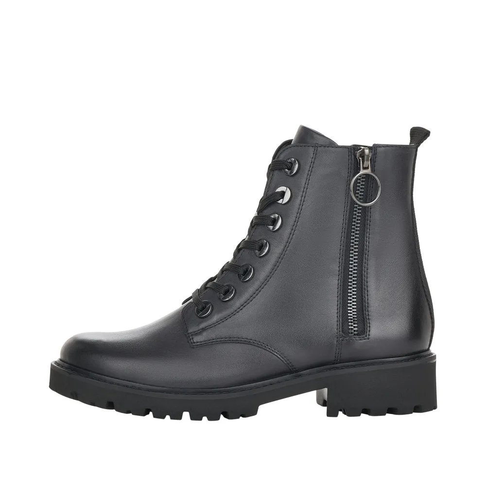 Remonte D8671-14 Ladies Navy Blue Leather Zip & Lace Ankle Boots