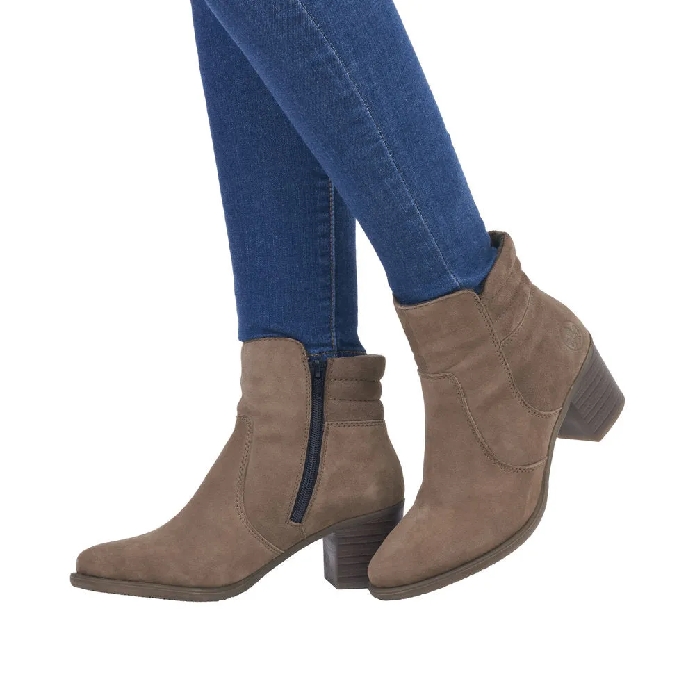 Rieker Y2058-24 Ladies Taupe Suede Side Zip Ankle Boots