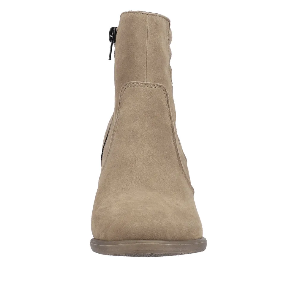 Rieker Y2058-24 Ladies Taupe Suede Side Zip Ankle Boots