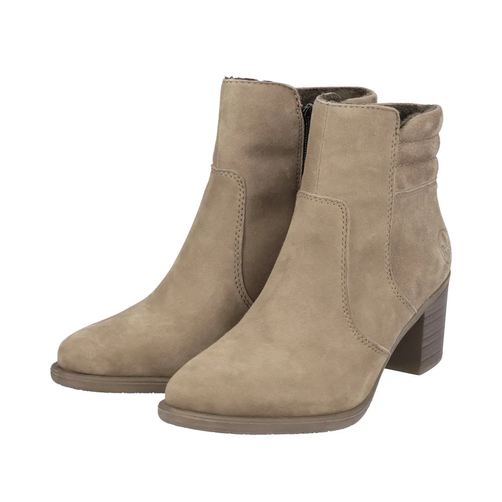 Rieker Y2058-24 Ladies Taupe Suede Side Zip Ankle Boots