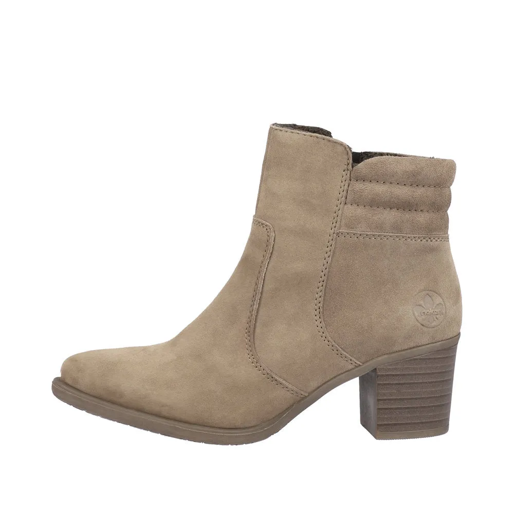 Rieker Y2058-24 Ladies Taupe Suede Side Zip Ankle Boots