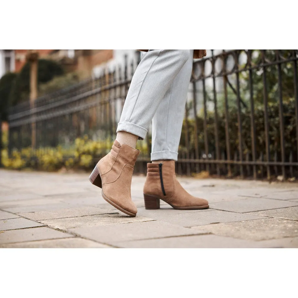 Rieker Y2058-24 Ladies Taupe Suede Side Zip Ankle Boots