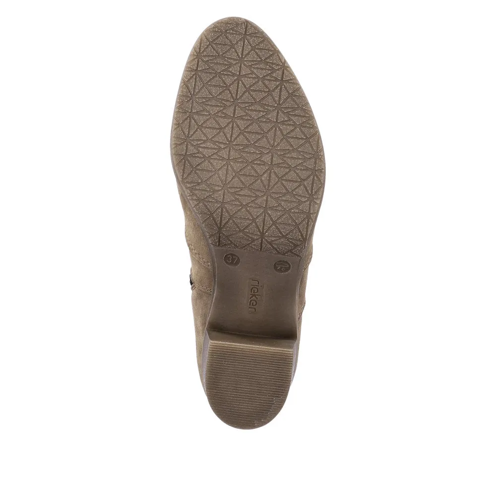Rieker Y2058-24 Ladies Taupe Suede Side Zip Ankle Boots