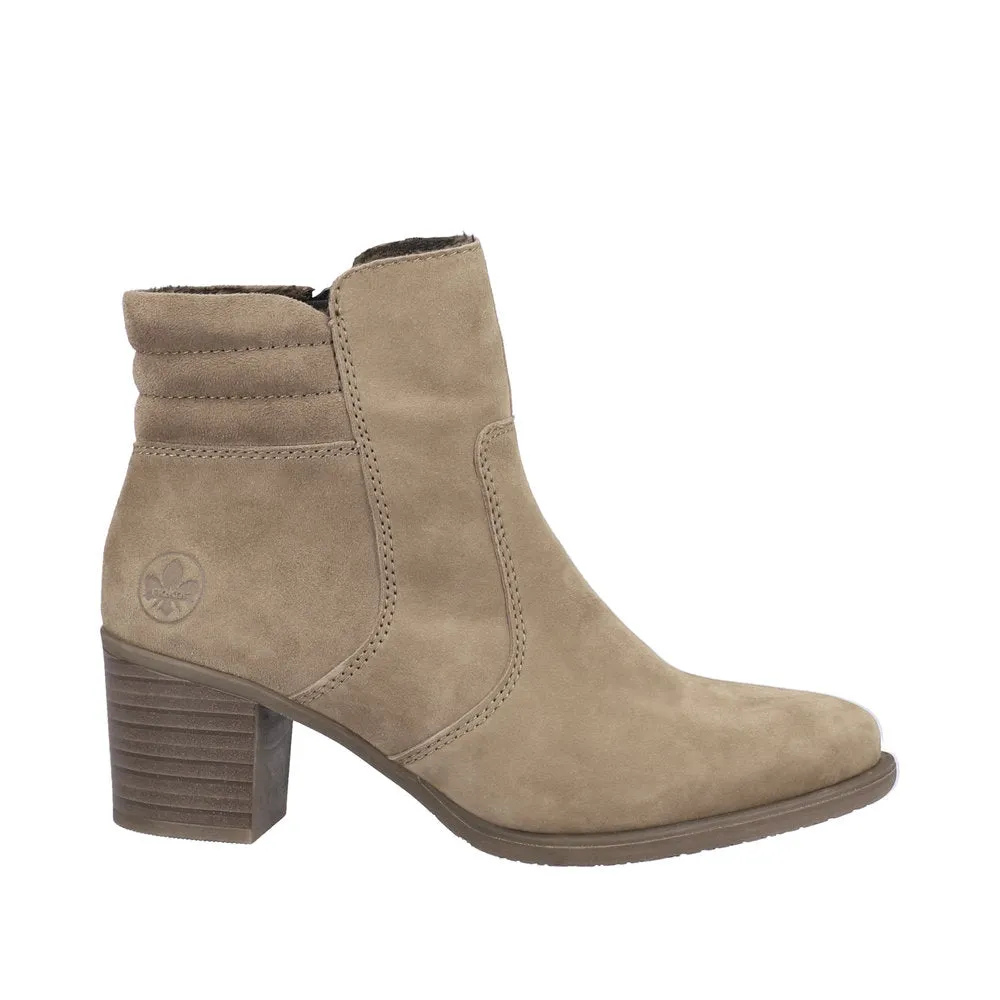 Rieker Y2058-24 Ladies Taupe Suede Side Zip Ankle Boots