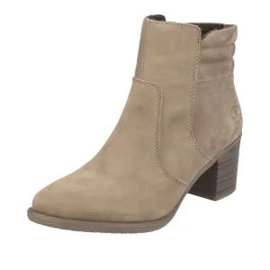 Rieker Y2058-24 Ladies Taupe Suede Side Zip Ankle Boots