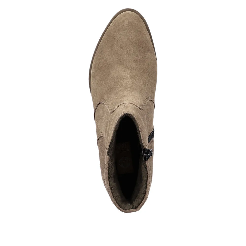 Rieker Y2058-24 Ladies Taupe Suede Side Zip Ankle Boots