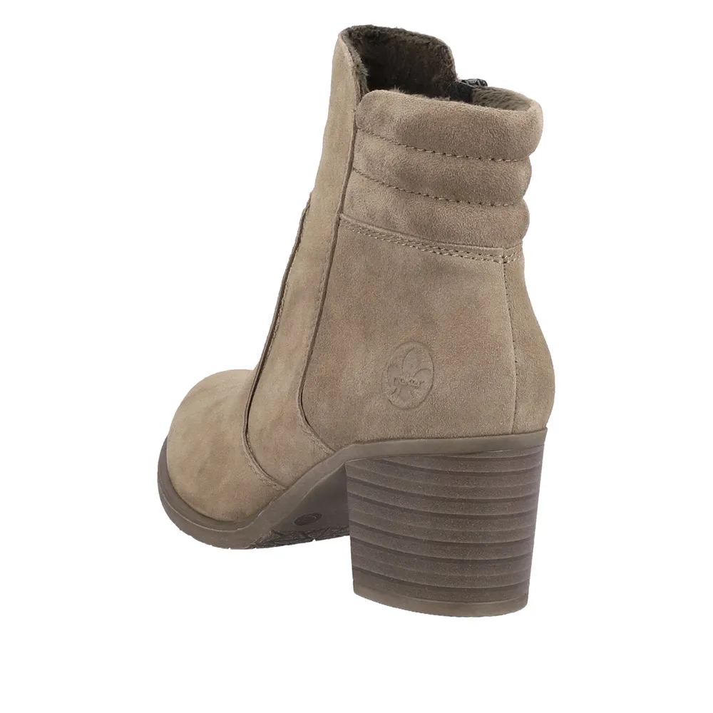 Rieker Y2058-24 Ladies Taupe Suede Side Zip Ankle Boots