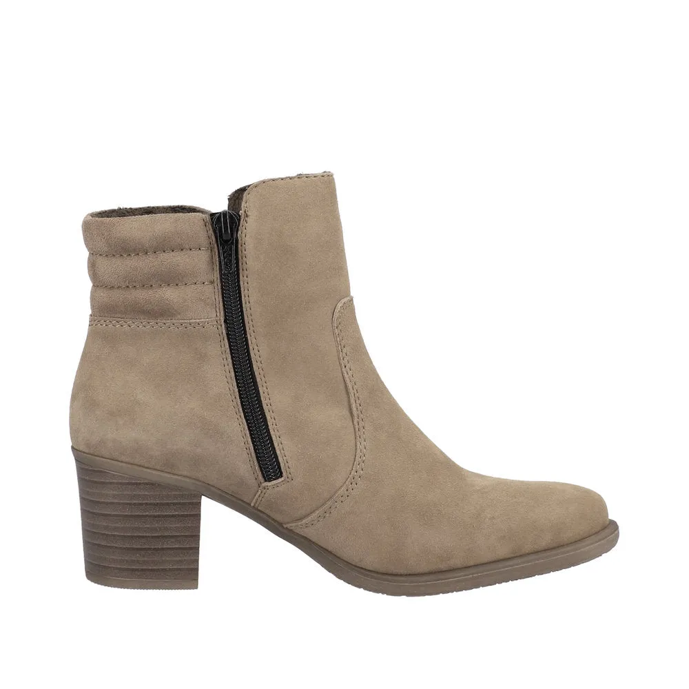 Rieker Y2058-24 Ladies Taupe Suede Side Zip Ankle Boots