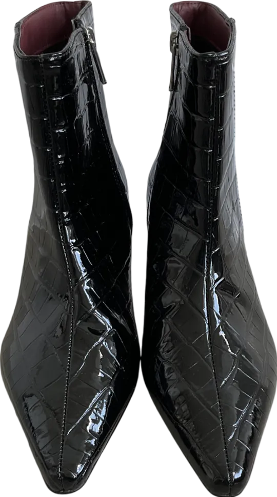 River Island Black Croc Kitten Heel Ankle Boots UK 4 EU 37 👠