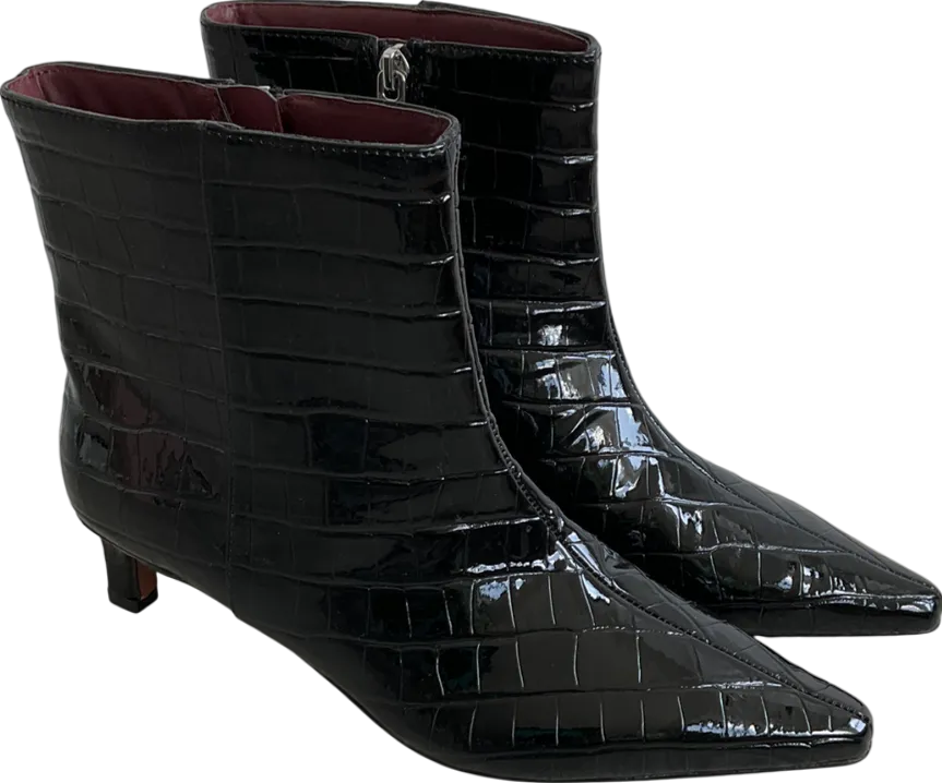 River Island Black Croc Kitten Heel Ankle Boots UK 4 EU 37 👠