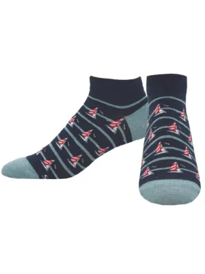 Sailboat Races (Navy Blue) Men's Shortie Ankle Socks