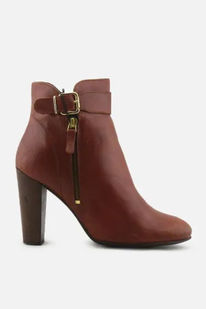 San Marina Zipper Block Heels Buckle Straps Ankle Boots | 100% Authentic Leather