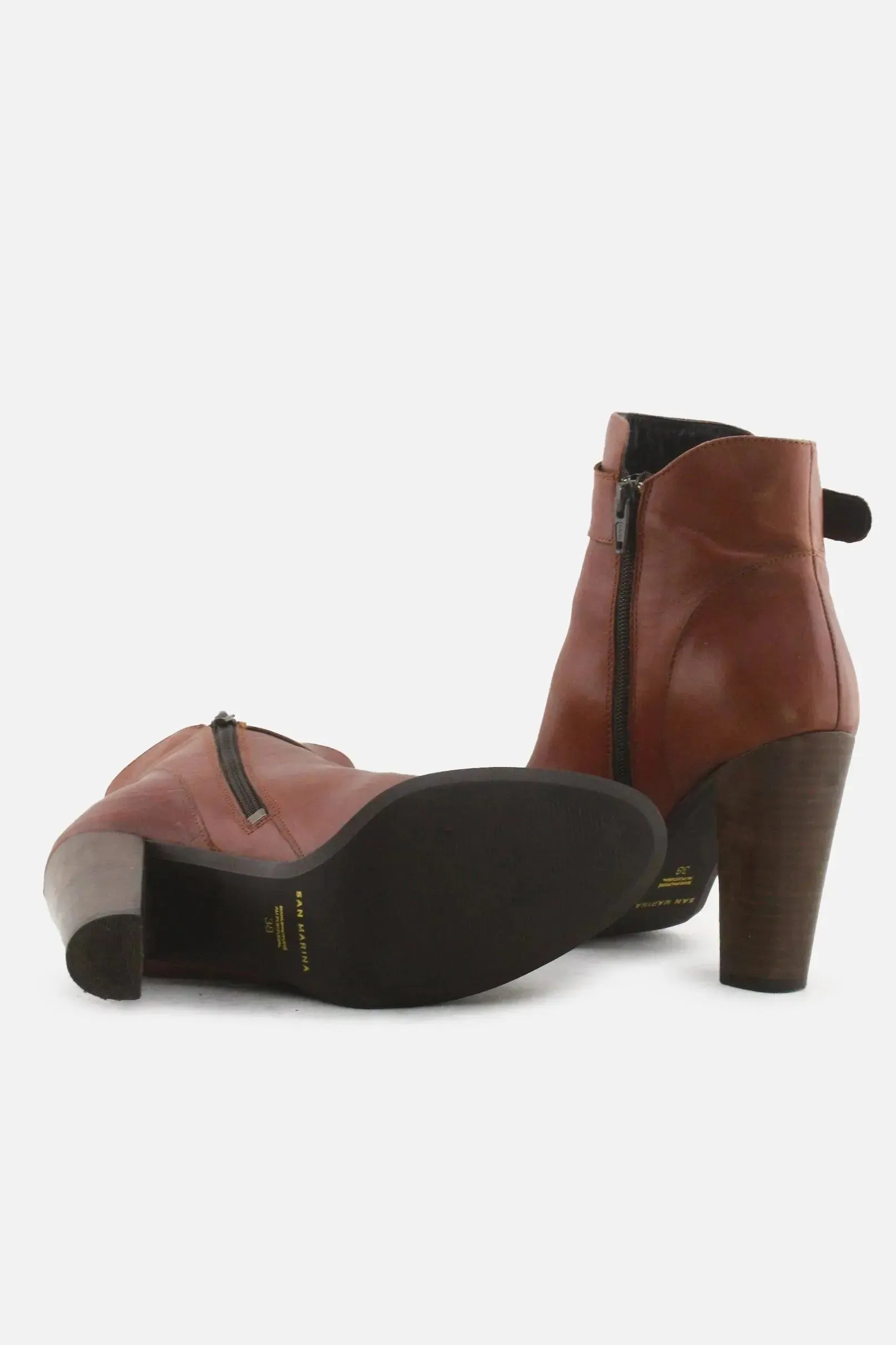 San Marina Zipper Block Heels Buckle Straps Ankle Boots | 100% Authentic Leather