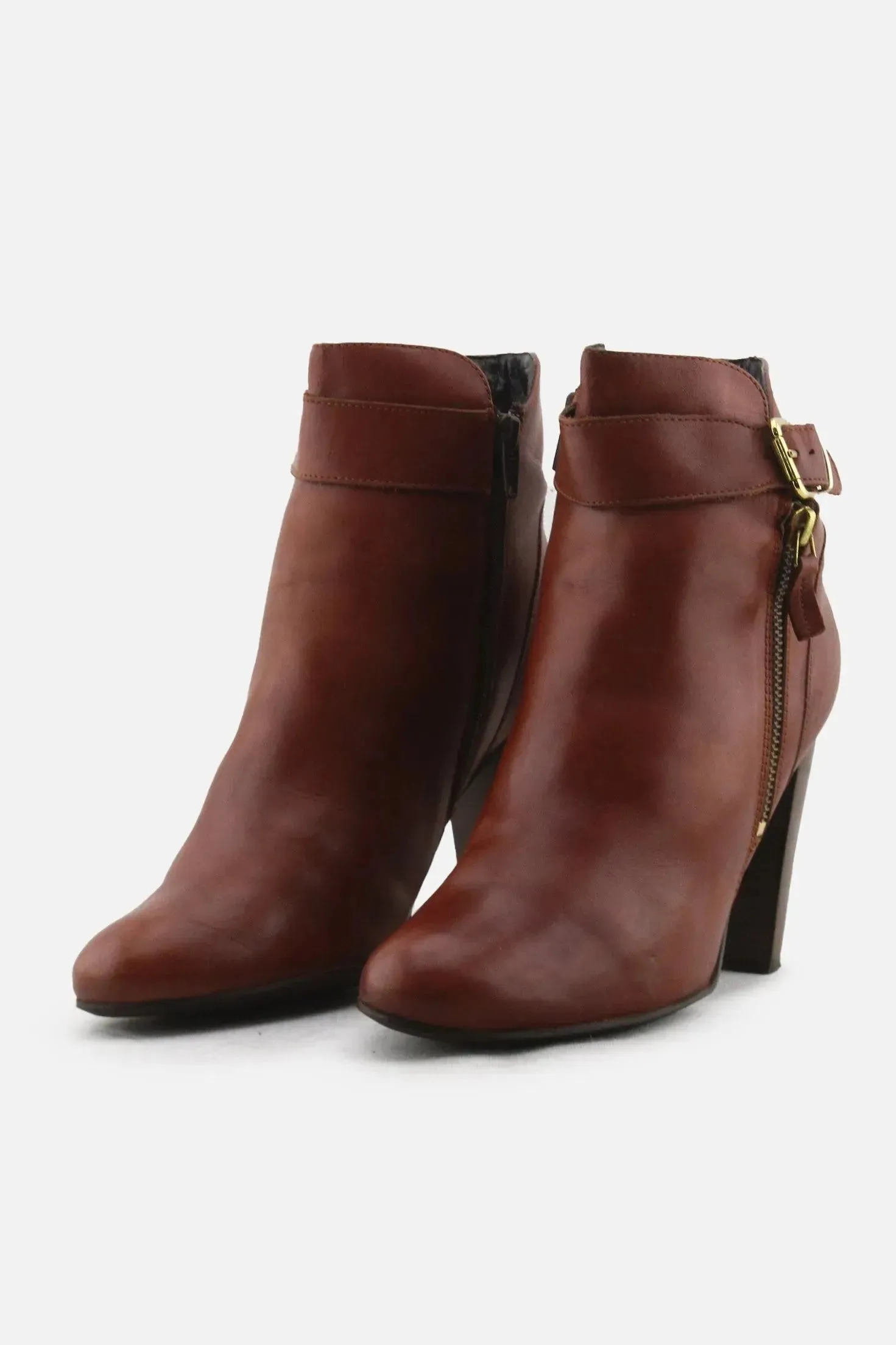 San Marina Zipper Block Heels Buckle Straps Ankle Boots | 100% Authentic Leather