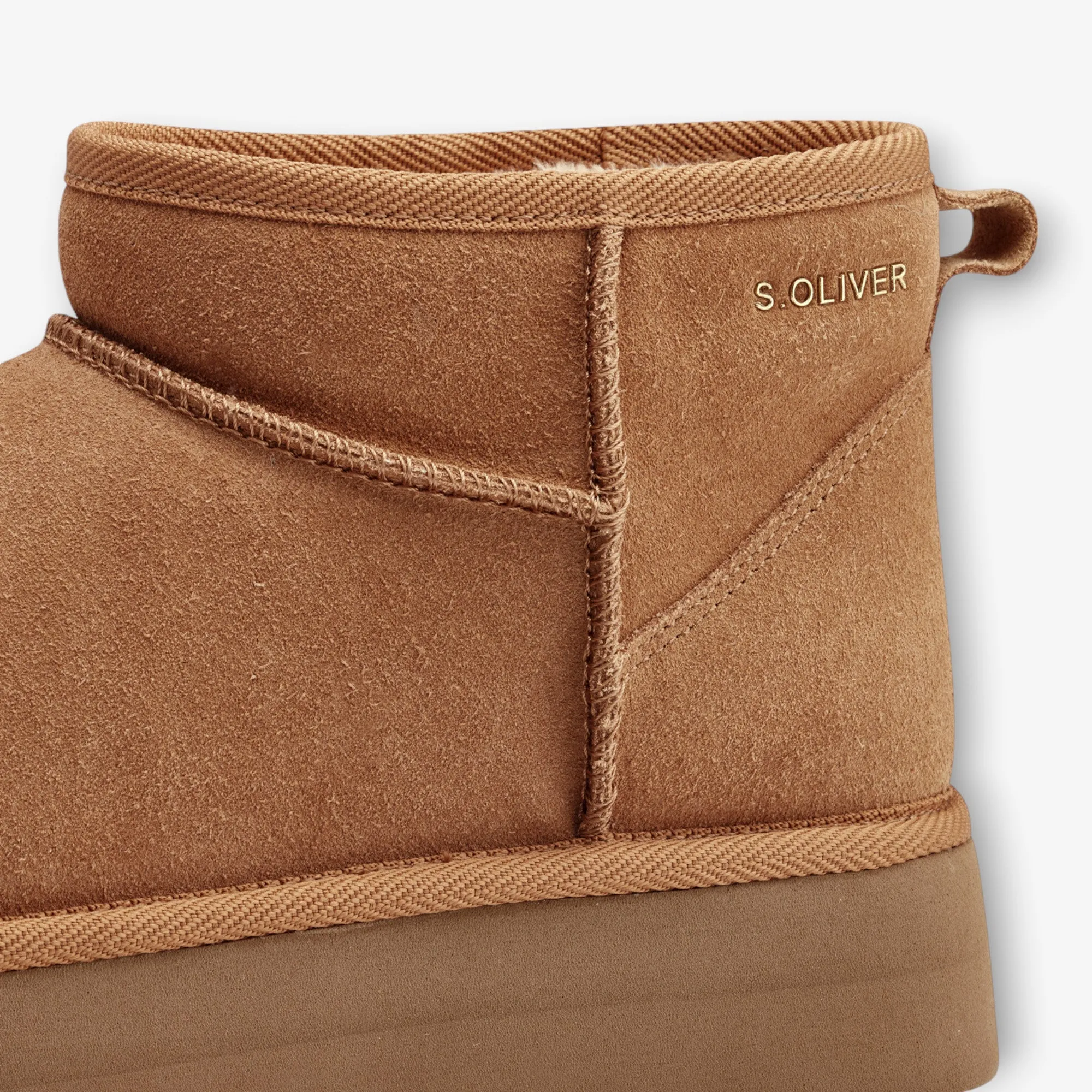 s.Oliver Cognac Leather Ankle Boots with Warm Lining