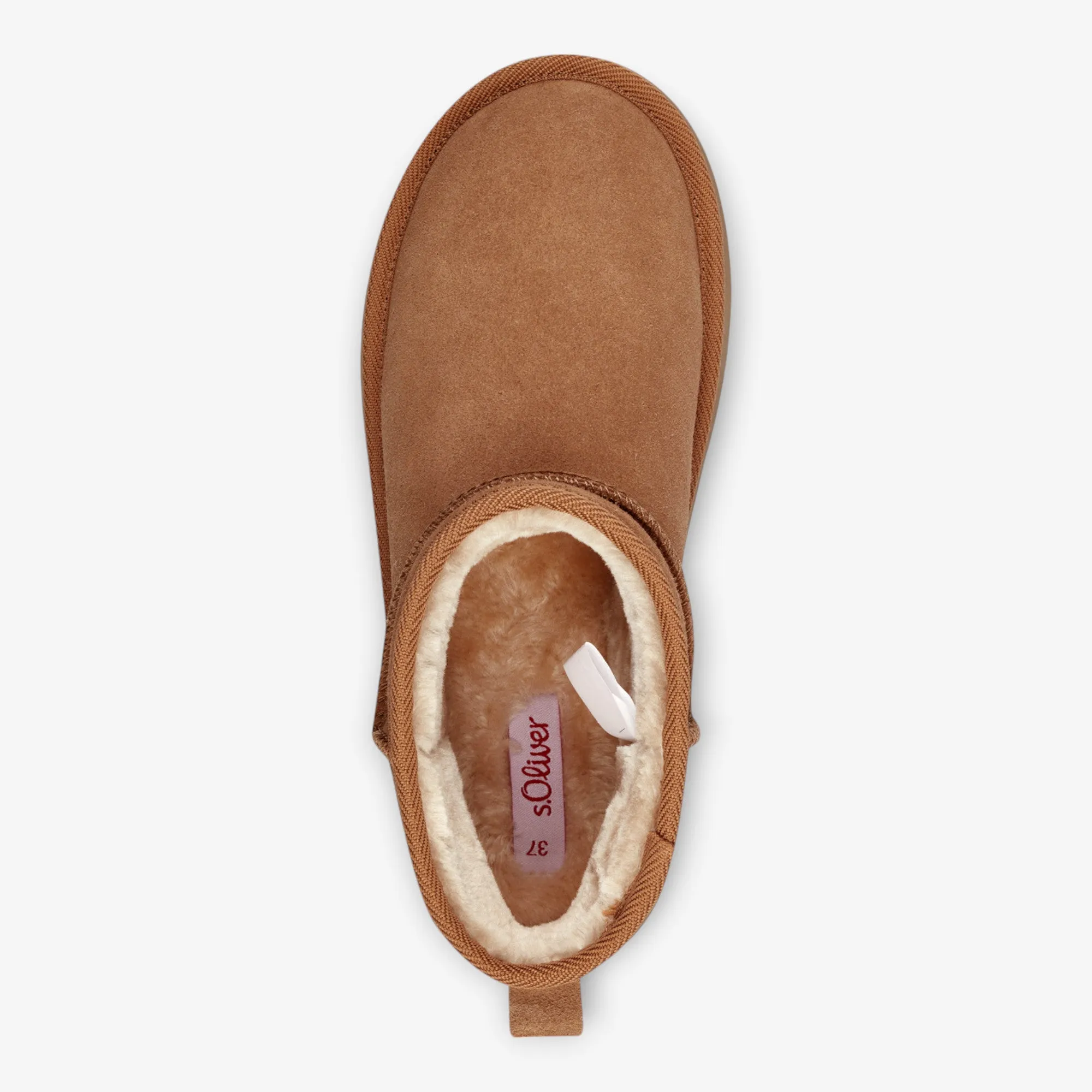 s.Oliver Cognac Leather Ankle Boots with Warm Lining